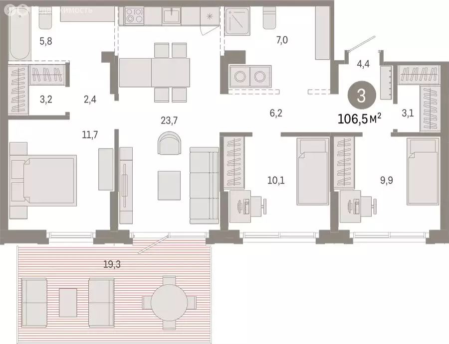 3-комнатная квартира: Омск, Кировский округ (106.54 м) - Фото 1