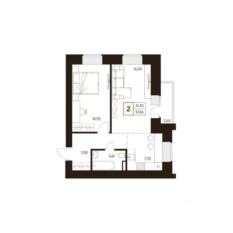 2-к кв. Башкортостан, Уфа ул. Ахметова, 296/2 (51.06 м) - Фото 1