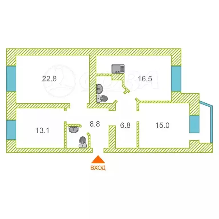 3-комнатная квартира: Тюмень, улица Грибоедова, 13 (91 м) - Фото 2