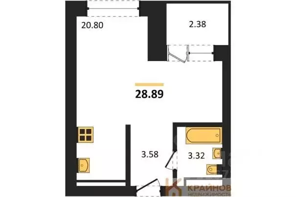 Студия Воронежская область, Воронеж Транспортная ул., 58 (28.89 м) - Фото 0