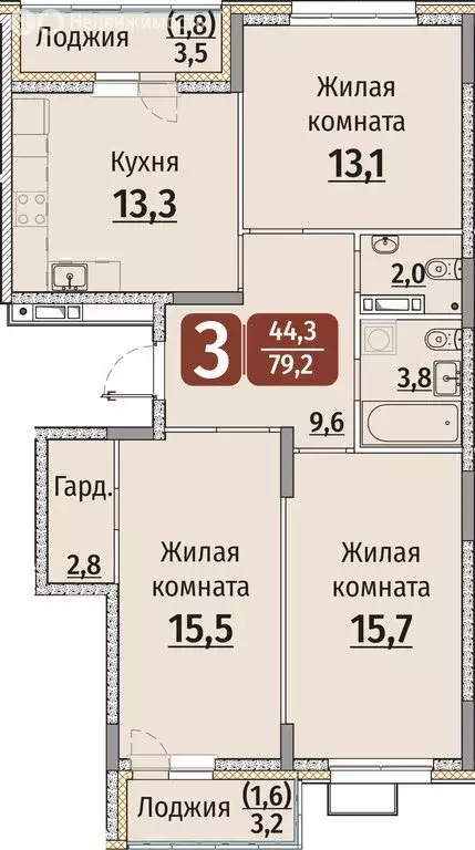 3-комнатная квартира: Чебоксары, Калининский район, жилой комплекс ... - Фото 0