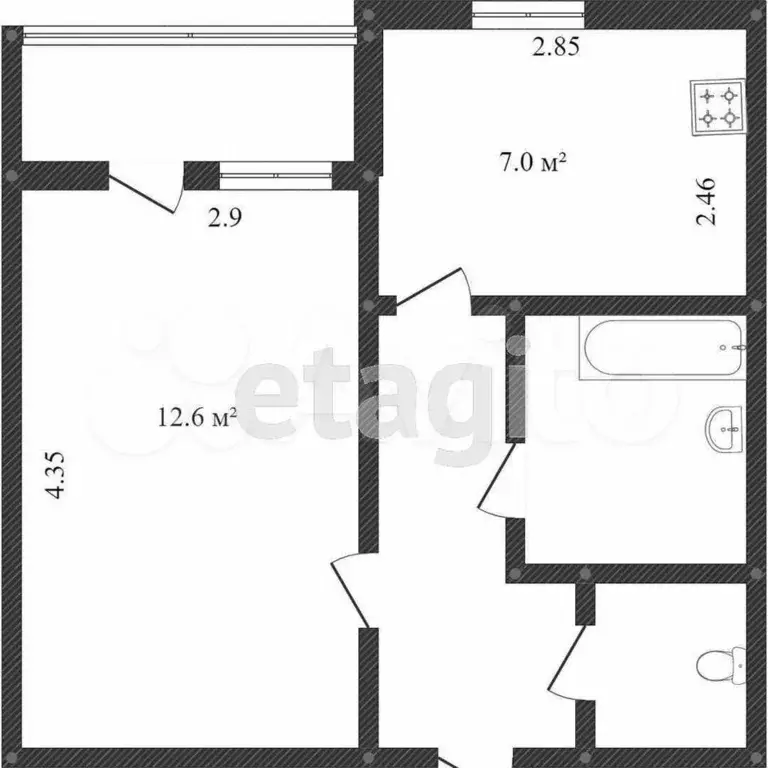 1-к. квартира, 28,9 м, 7/9 эт. - Фото 0