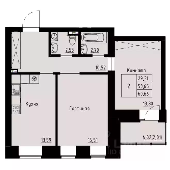 2-к кв. Красноярский край, Красноярск ул. Елены Стасовой, 80 (60.8 м) - Фото 1