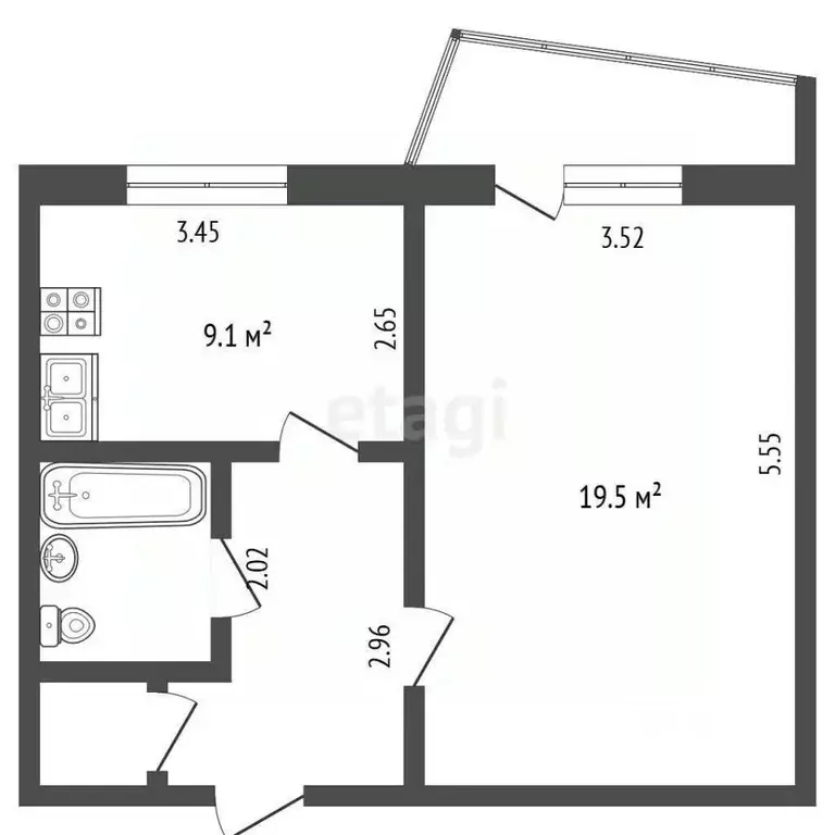 1-к кв. Тамбовская область, Тамбов Полынковская ул., 55 (38.3 м) - Фото 2