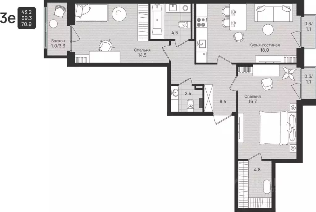 3-к кв. Пермский край, Пермь ул. Космонавта Беляева, 210 (70.9 м) - Фото 1