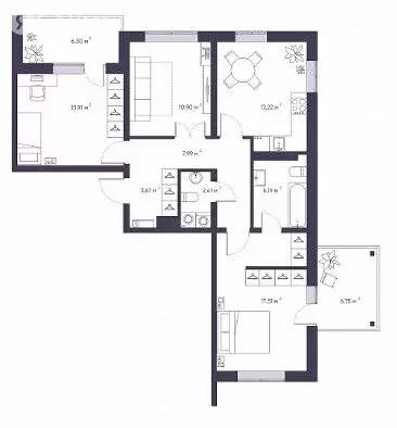 3-комнатная квартира: Томск, Енисейская улица, 35Б (78.91 м) - Фото 1
