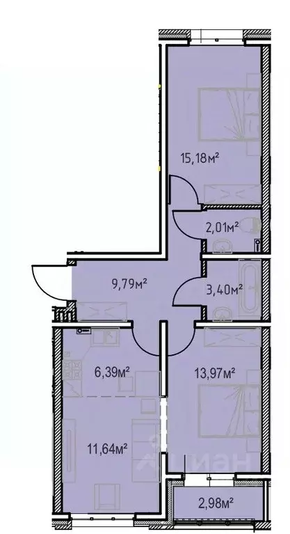 2-к кв. Иркутская область, Иркутск Иркутск-2 мкр, Зенит жилой комплекс ... - Фото 1