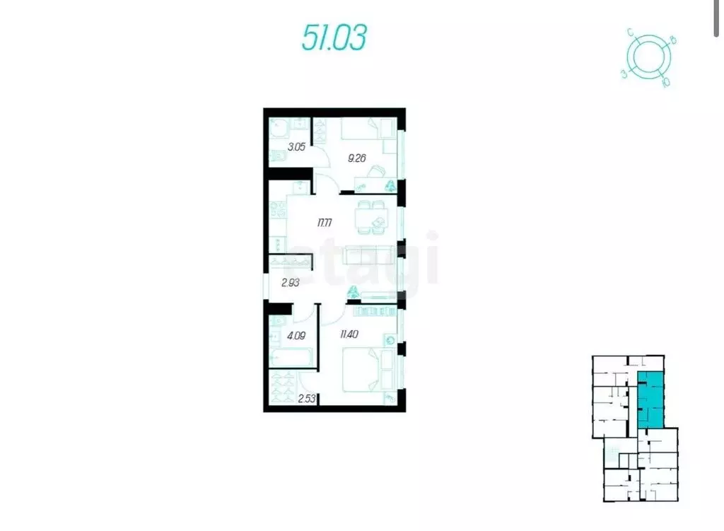 1-комнатная квартира: Тула, Самоварная улица, 21 (49 м) - Фото 1