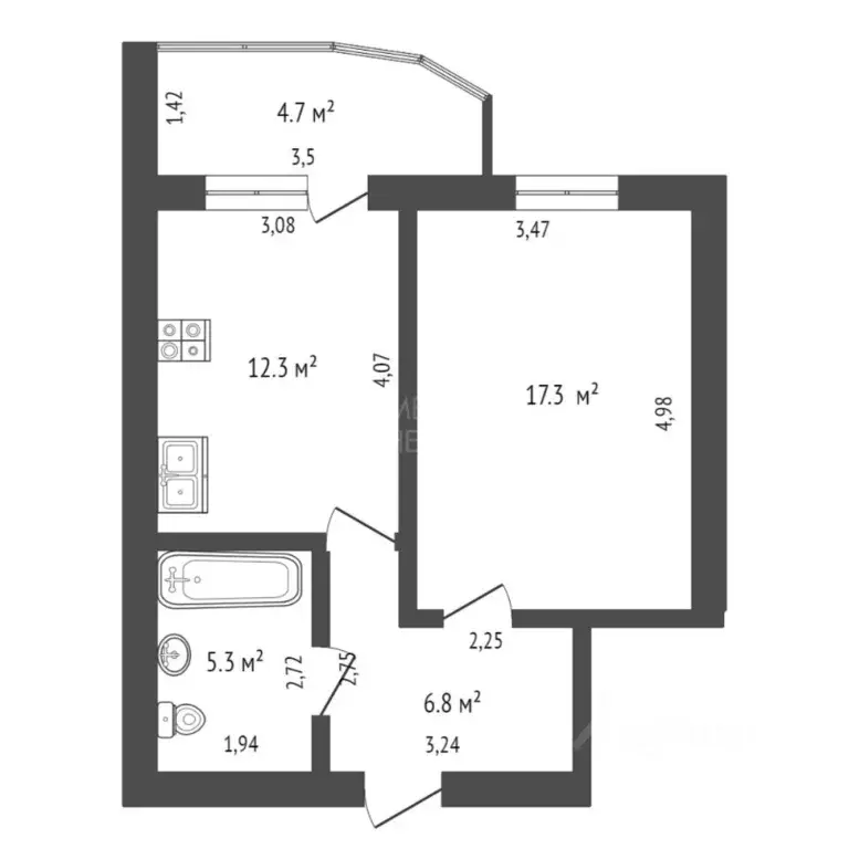 1-к кв. Тюменская область, Тюмень Широтная ул., 189к1 (42.5 м) - Фото 1