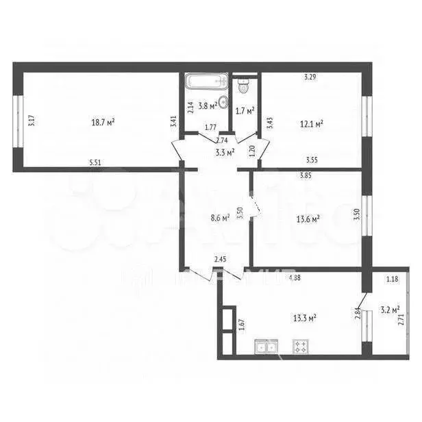3-к. квартира, 75,4 м, 6/9 эт. - Фото 0