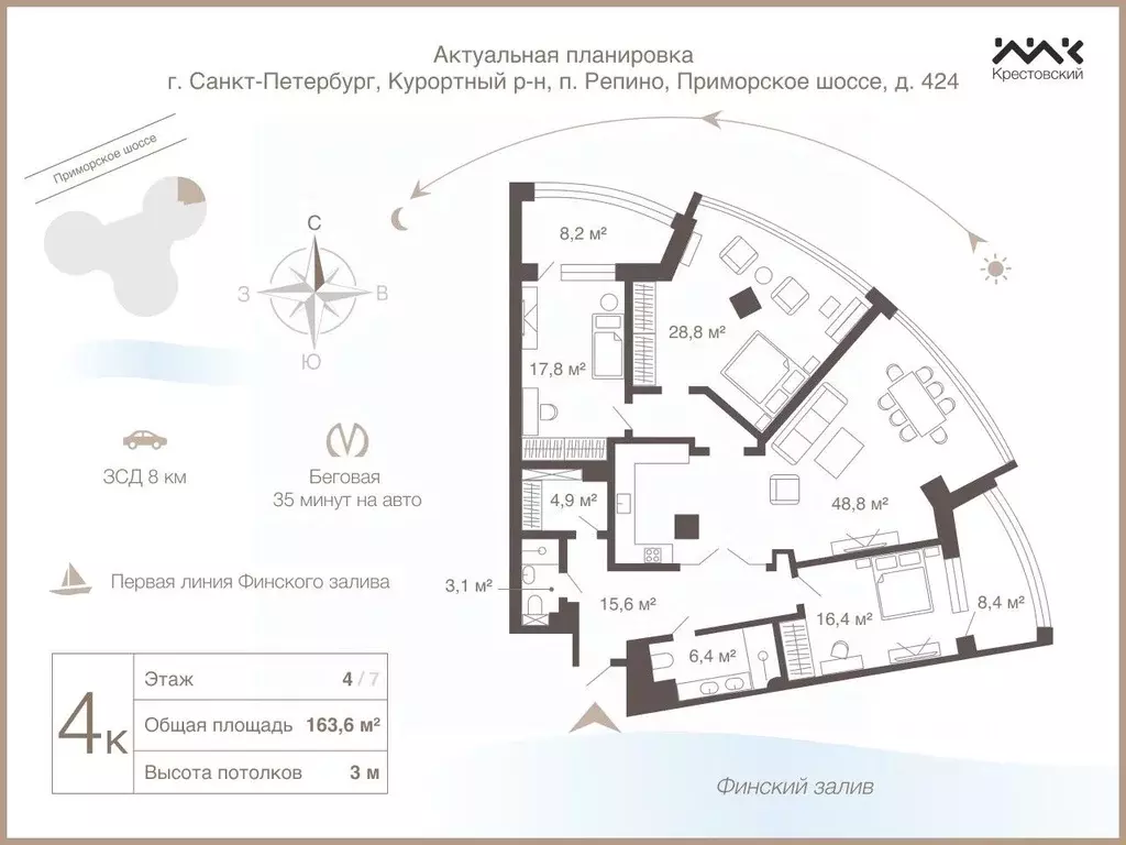 3-к кв. Санкт-Петербург пос. Репино, Приморское ш., 424 (163.7 м) - Фото 2