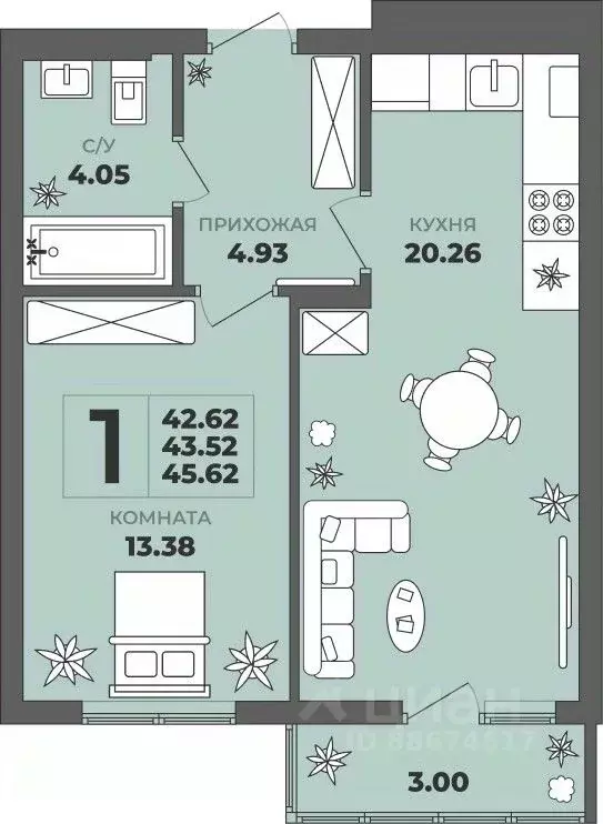 1-к кв. Калининградская область, Калининград ул. Генерала Толстикова, ... - Фото 1