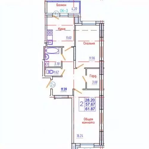 2-к кв. Саха (Якутия), Якутск Приипподромный кв-л,  (61.87 м) - Фото 1
