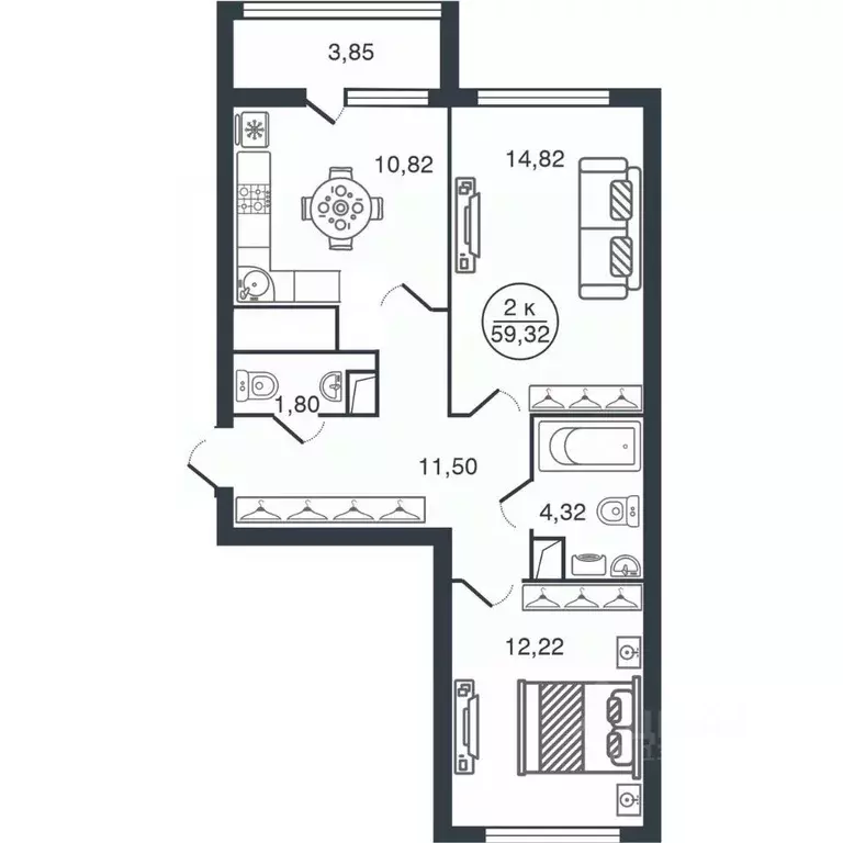 2-к кв. Тверская область, Тверь Бурашевское ш., 60 (59.32 м) - Фото 0