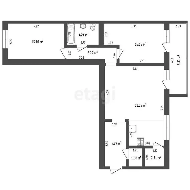 2-комнатная квартира: Тюмень, улица Тимофея Кармацкого, 5 (91.6 м) - Фото 1