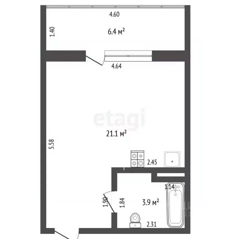 Студия Тюменская область, Тюмень Интернациональная ул., 199к2 (34.0 м) - Фото 1
