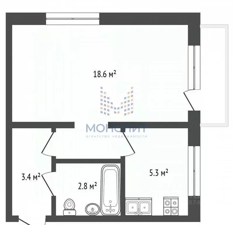 1-к кв. Москва Русаковская ул., 12К1 (31.0 м) - Фото 2