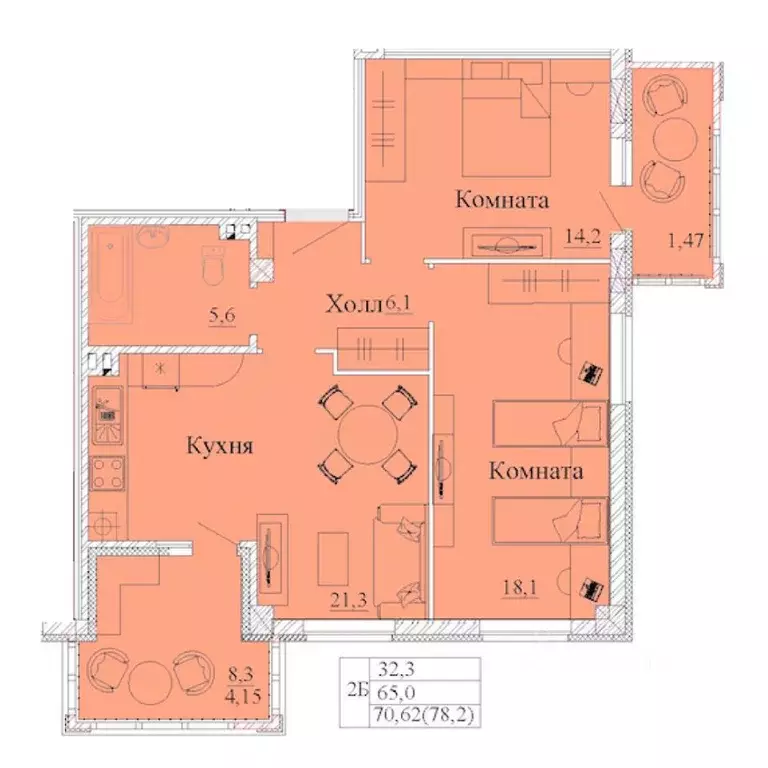 2-к кв. Ивановская область, Иваново Капучино жилой комплекс (78.2 м) - Фото 1