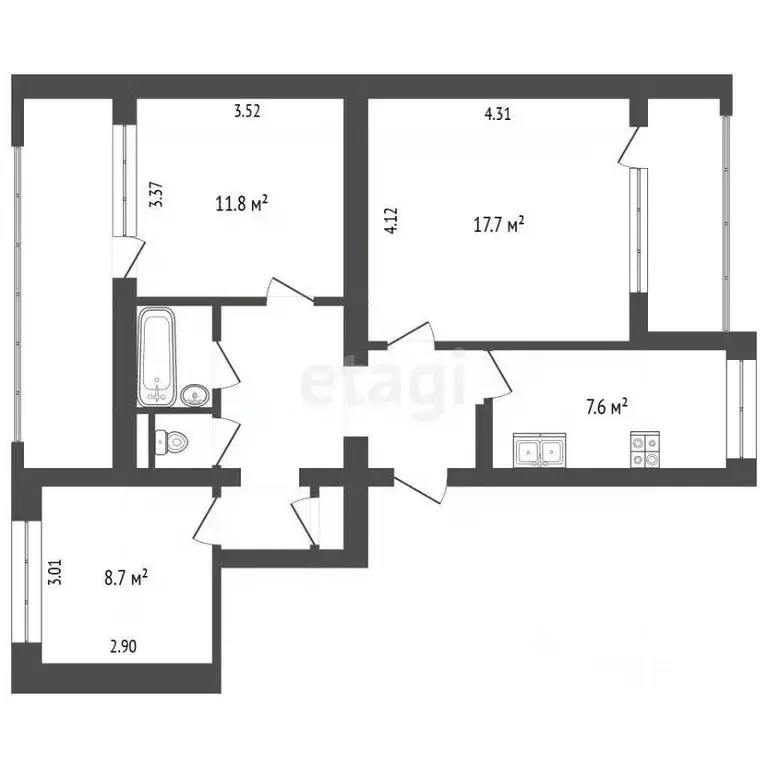 3-к кв. Севастополь просп. Октябрьской Революции, 40/5 (66.1 м) - Фото 2