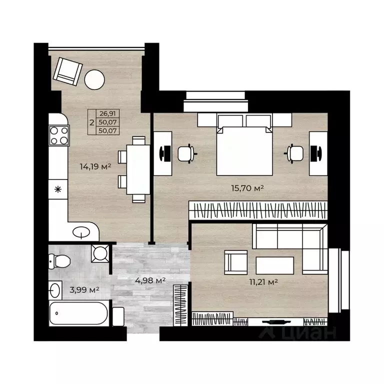 2-к кв. Ярославская область, Ярославль проезд 2-й Брагинский, 22 ... - Фото 1