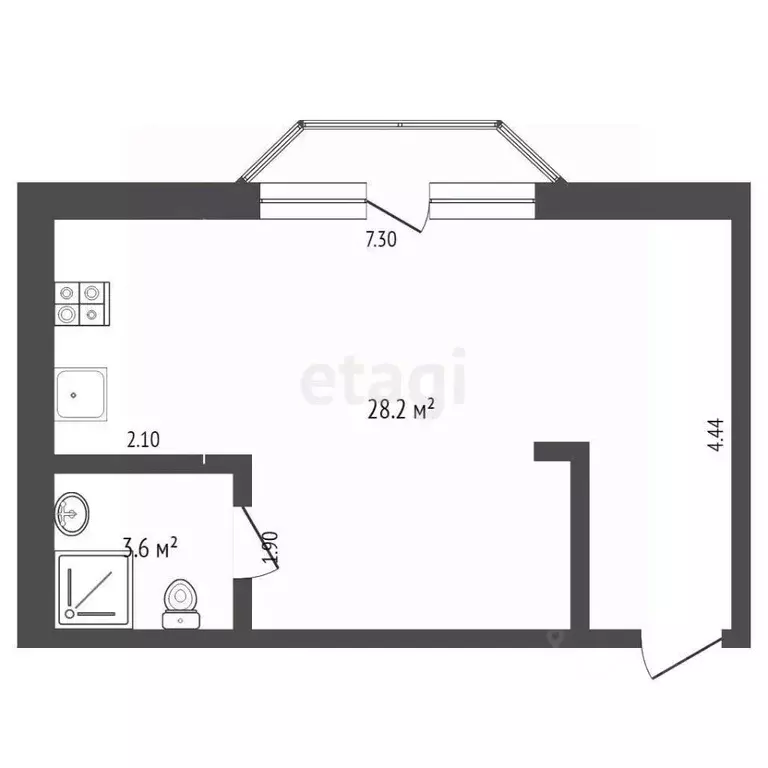 Студия Севастополь ул. Челюскинцев, 49 (31.8 м) - Фото 1