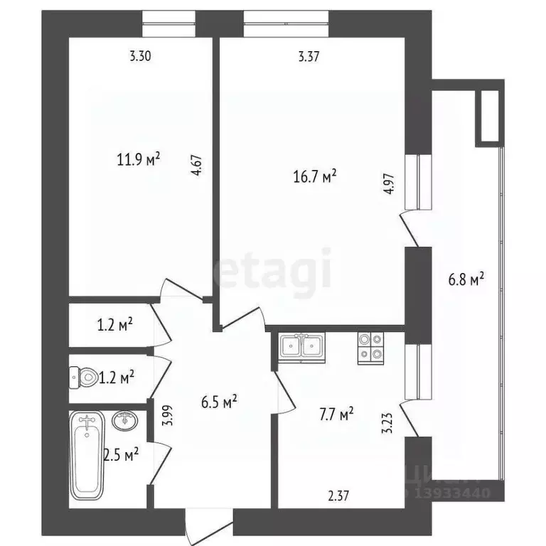 2-к кв. Тюменская область, Тюмень Широтная ул., 43к2 (47.7 м) - Фото 1
