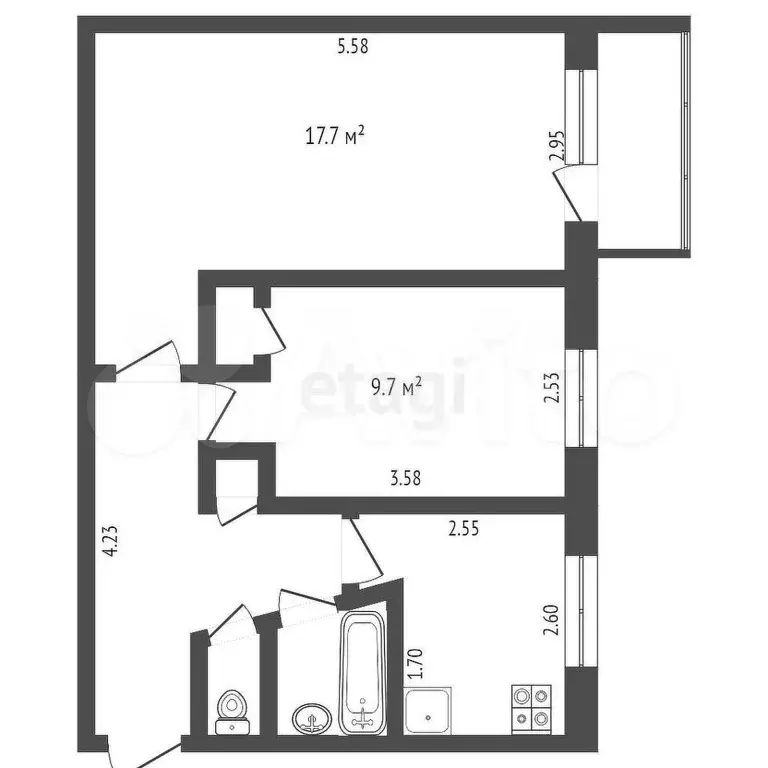 2-к. квартира, 44,7 м, 5/5 эт. - Фото 0