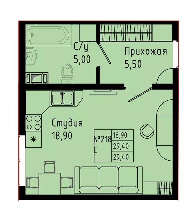 Квартира-студия: Коммунар, Железнодорожная улица, 41к2 (29.4 м) - Фото 1