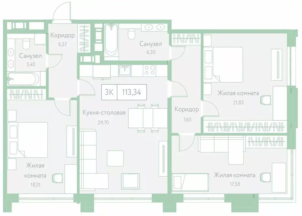 3-комнатная квартира: Хабаровск, Доступный переулок, 14 (113.34 м) - Фото 0