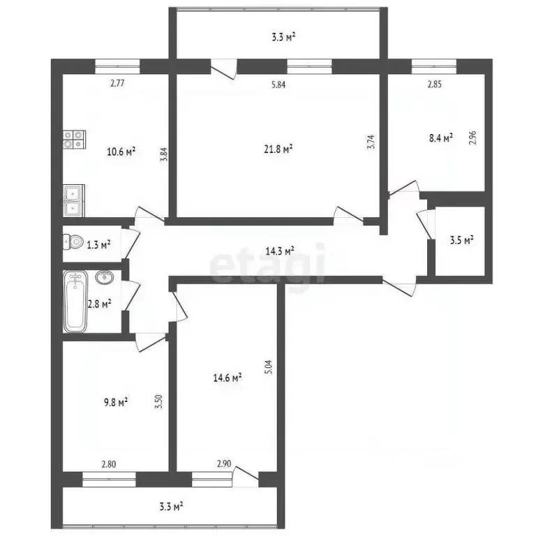 4-к кв. Татарстан, Набережные Челны пос. ЗЯБ, ул. Тан, 219 (90.0 м) - Фото 2