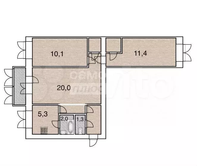 3-к. квартира, 56,6 м, 4/5 эт. - Фото 0