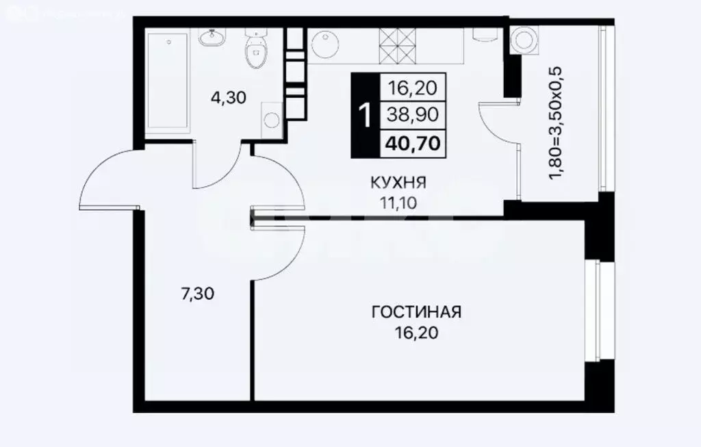1-комнатная квартира: Ростов-на-Дону, Берберовская улица, 17с1 (40.7 ... - Фото 0