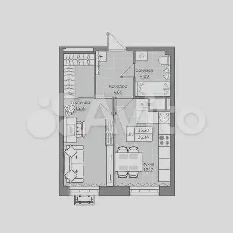 1-к. квартира, 36,1м, 9/25эт. - Фото 1