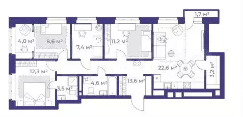 4-к. квартира, 92 м, 6/9 эт. - Фото 1