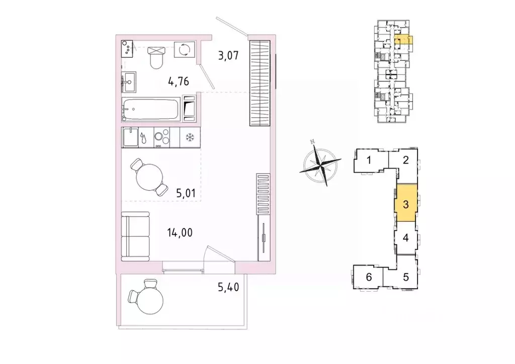 Студия Ленинградская область, Гатчина Въезд мкр,  (28.46 м) - Фото 1