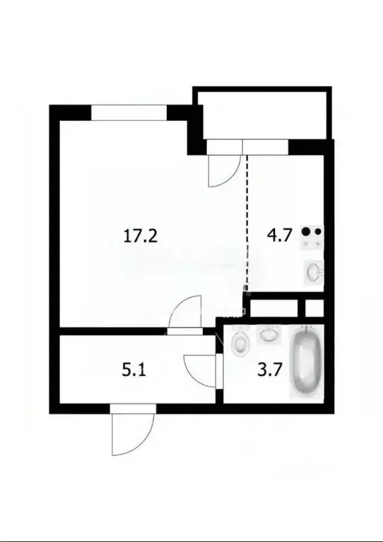 Студия Новосибирская область, Новосибирск ул. Петухова, 162 (30.6 м) - Фото 1