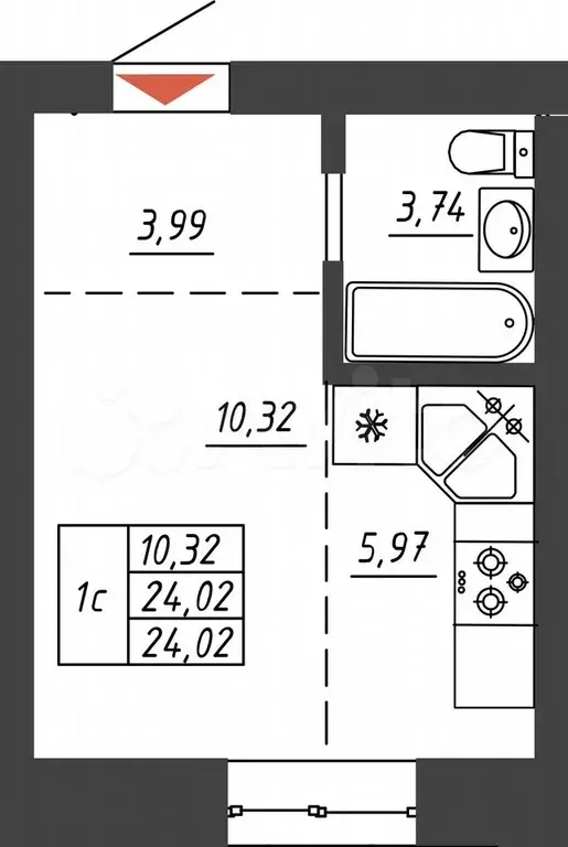 Квартира-студия, 24 м, 4/10 эт. - Фото 0