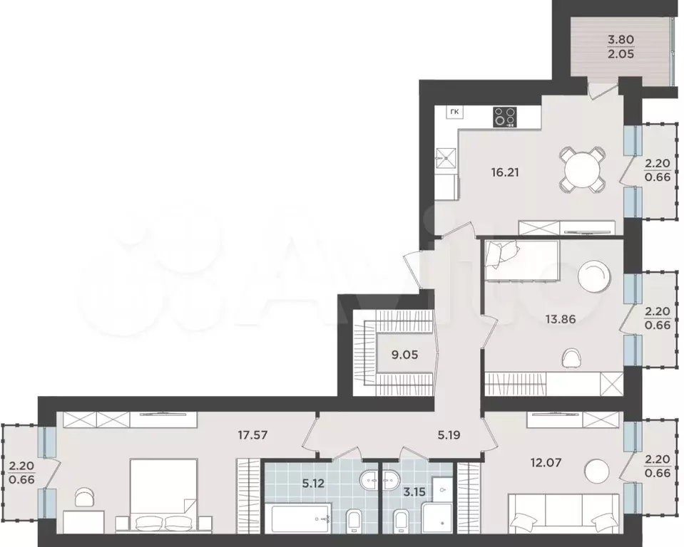 3-к. квартира, 87 м, 8/9 эт. - Фото 1