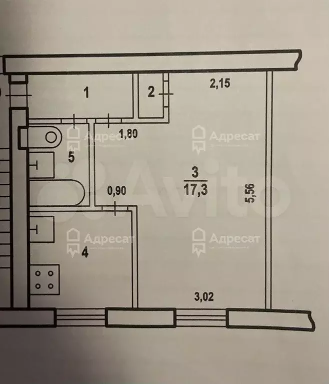 1-к. квартира, 30,3 м, 2/5 эт. - Фото 0