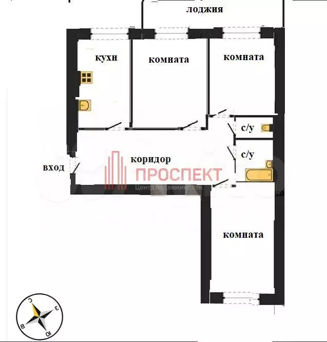 3-к. квартира, 61 м, 5/9 эт. - Фото 0
