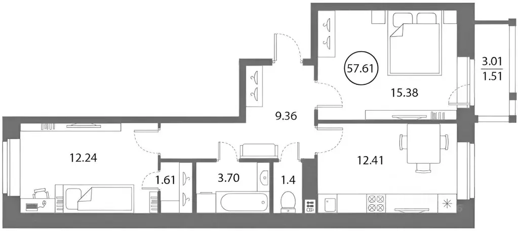 2-к кв. Санкт-Петербург ул. Плесецкая, 4 (58.72 м) - Фото 1