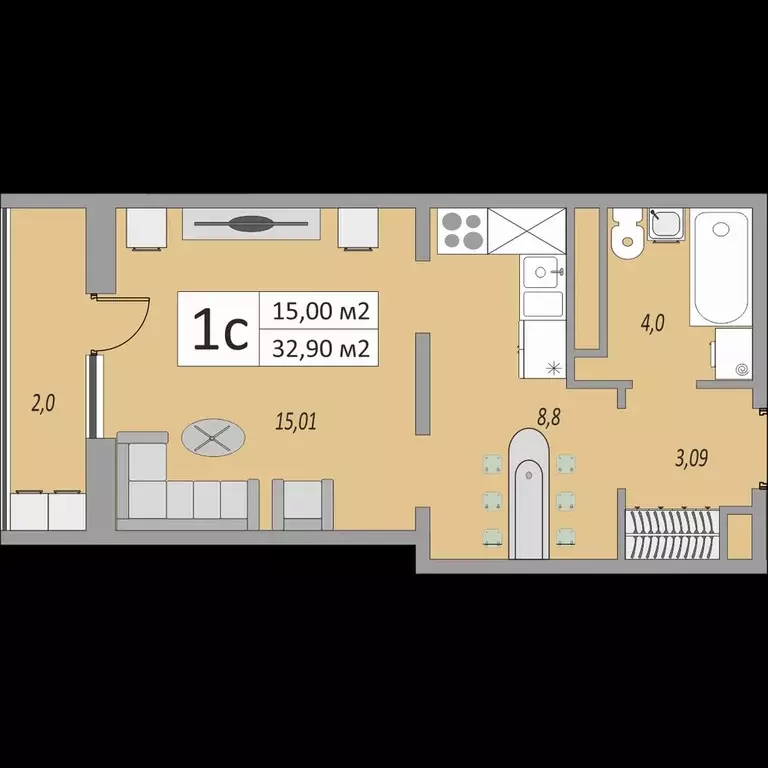 Продаётся квартира-студия, 32.9 м - Фото 0