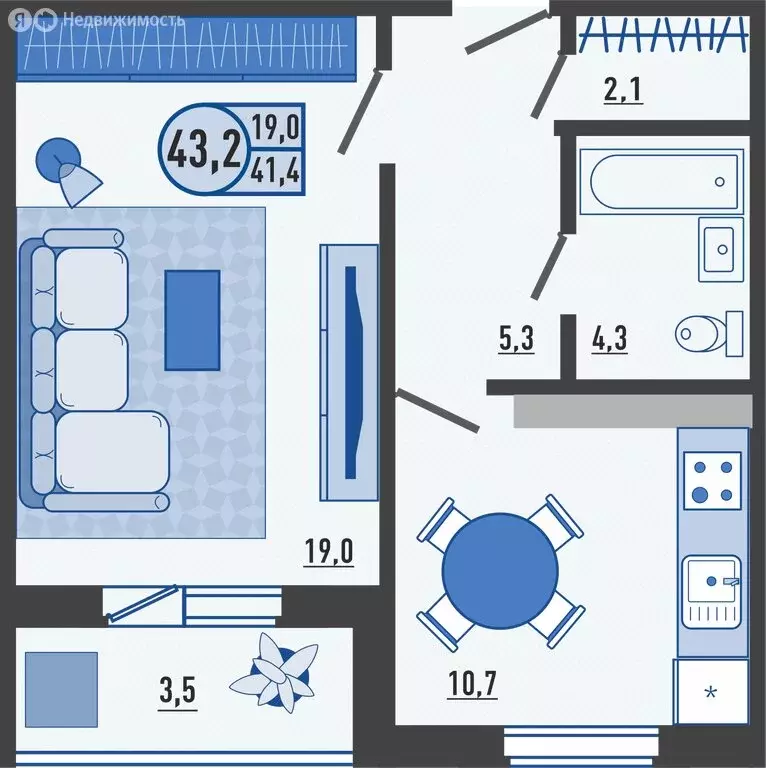 1-комнатная квартира: деревня Жилина, Садовая улица, 2к3 (43.2 м) - Фото 0