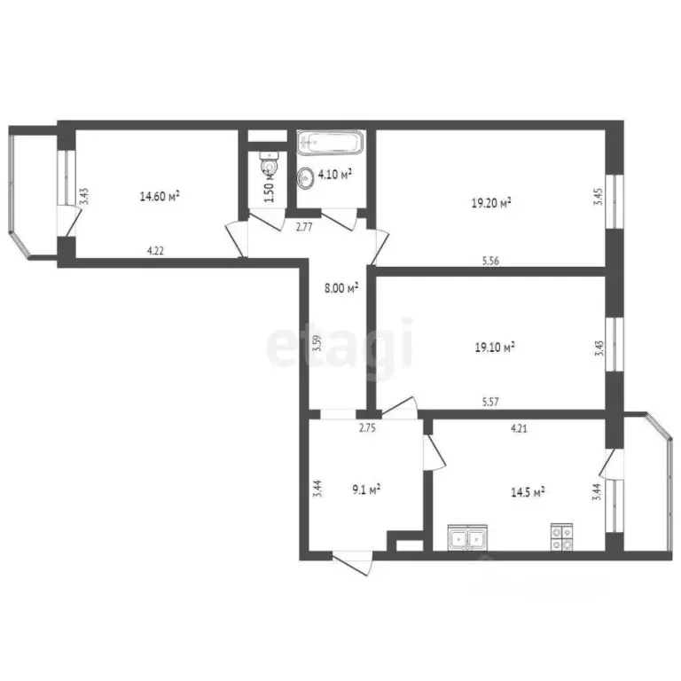 3-к кв. Тюменская область, Тюмень ул. Николая Семенова, 33 (90.5 м) - Фото 2