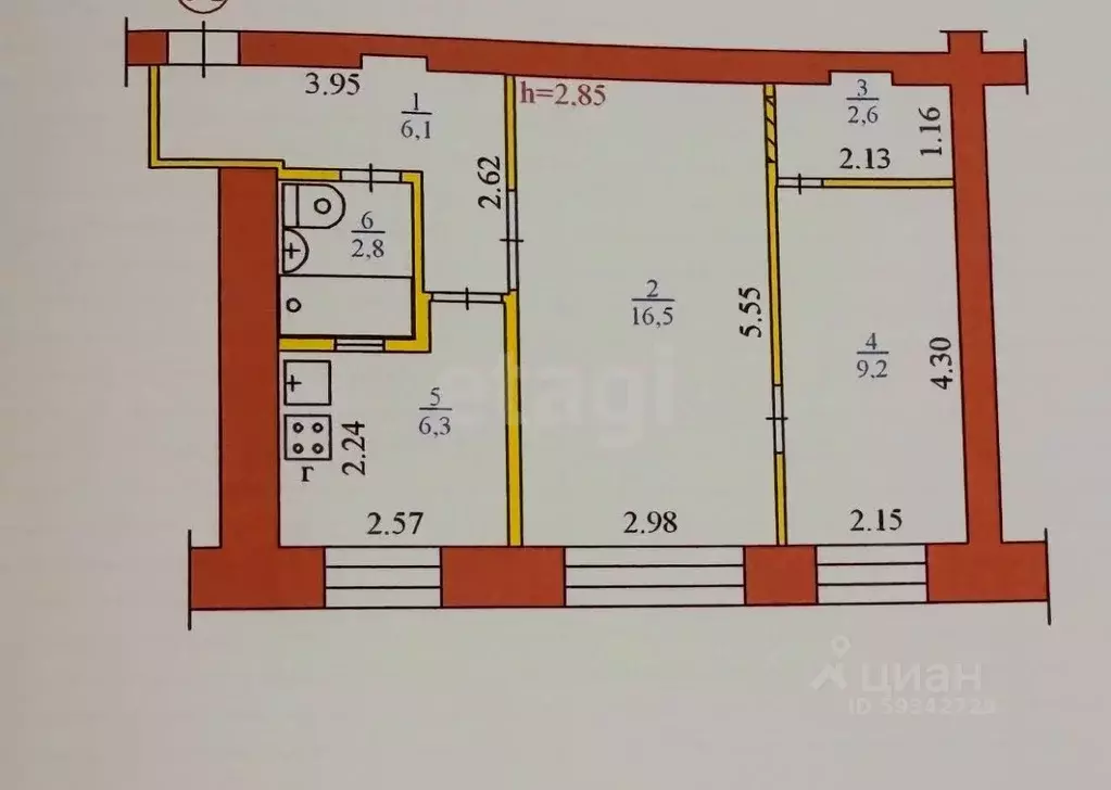 2-к кв. Архангельская область, Новодвинск ул. Ломоносова, 6 (43.5 м) - Фото 1