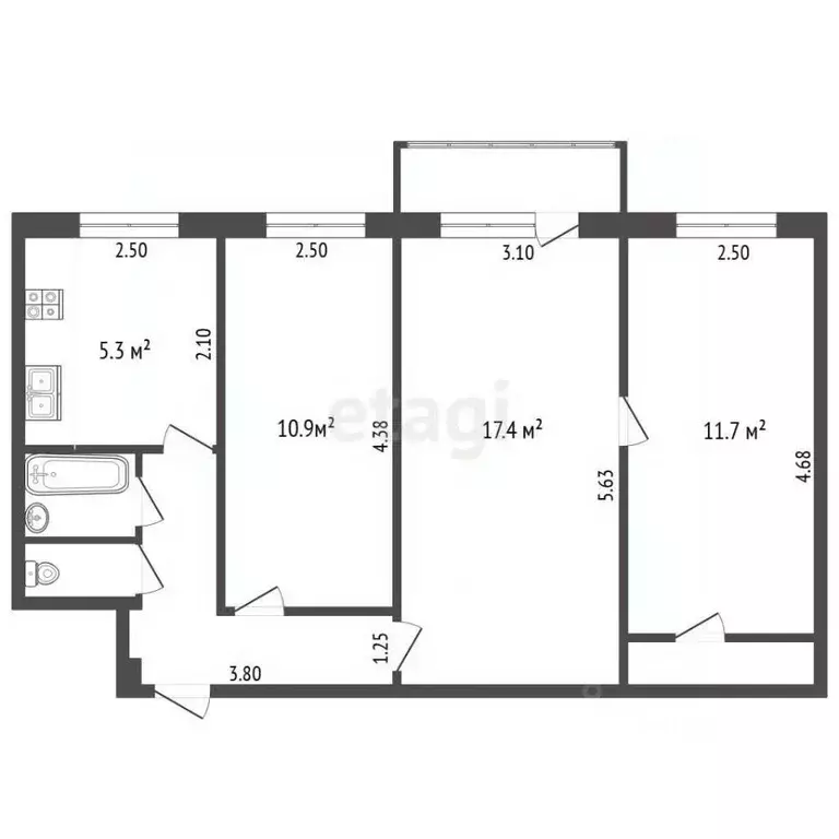 3-к кв. Московская область, Коломна просп. Кирова, 42А (57.1 м) - Фото 1