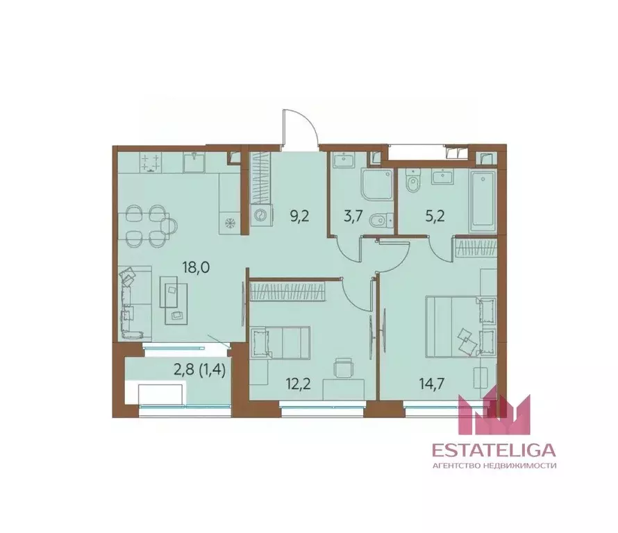 2-к кв. Москва ЖК остров, 6-й кв-л, 12к3 (64.4 м) - Фото 2