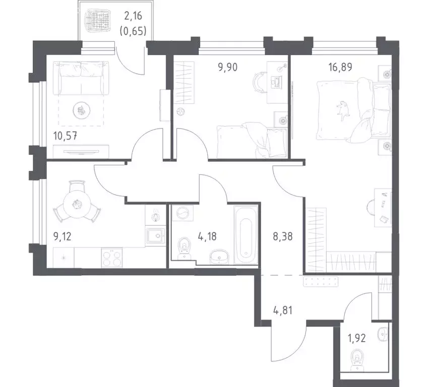 3-комнатная квартира: Чита, Железобетонная улица, 1/4 (66.42 м) - Фото 1
