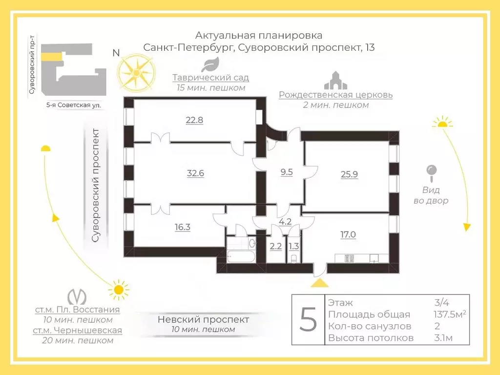 4-к кв. Санкт-Петербург Суворовский просп., 13 (137.5 м) - Фото 1
