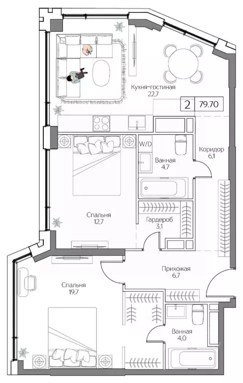2-к кв. Москва Дрим Рива жилой комплекс (79.7 м) - Фото 1